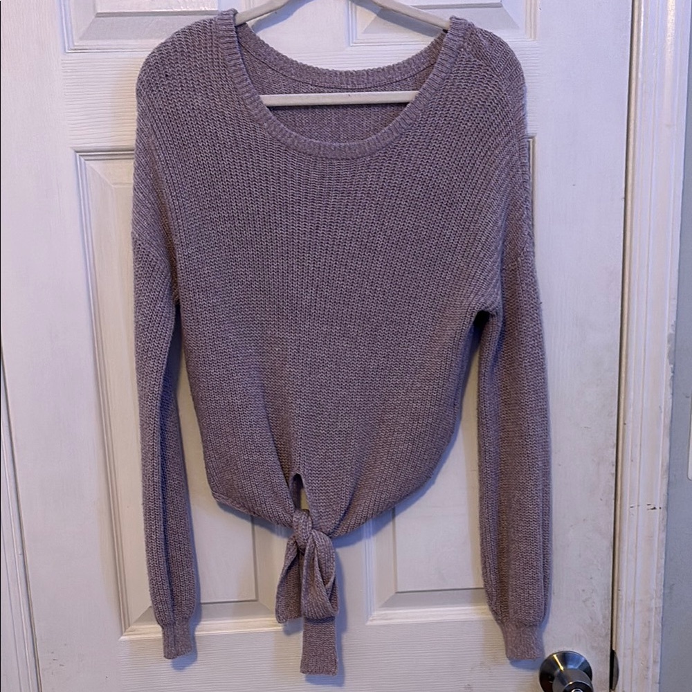 Lavender Knit Tie-Front Sweater